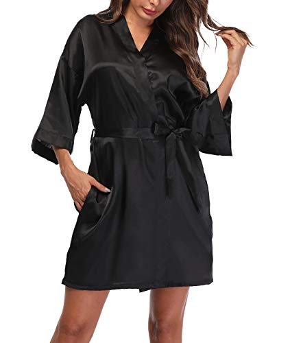 Women's Satin Kimono Robes Short Silky Bathrobe Solid Color/Floral Bridal Wedding Party