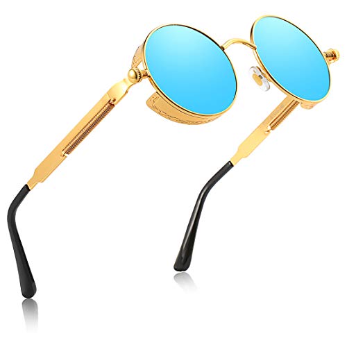 Retro Round Gothic Circle Steampunk Polarized Sunglasses Metal Alloy Polarized Sun glasses for Men Women