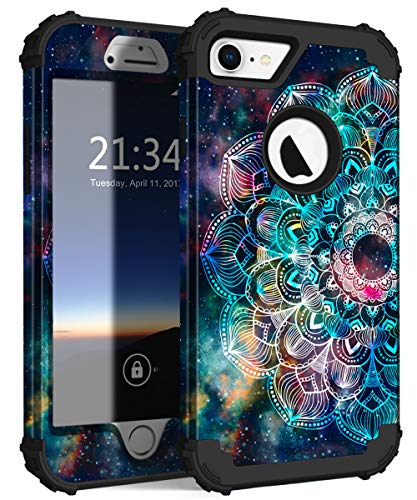 Book Cover Hocase iPhone 8 Case iPhone 7 Case, Shockproof Protection Heavy Duty Hard Plastic+Silicone Rubber Bumper Full Body Protective Case for iPhone 8, iPhone 7 (4.7-Inch Display) - Mandala in Galaxy