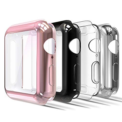 Book Cover [4-Pack] [All-Around] Simpeak Compatible with Apple Watch 4 Screen Protector Case 40mm, Buit in TPU Screen Protector Bumper Case for Apple Watch Series 4 40mm (2018), Clear,Black,Rose Gold,Silver