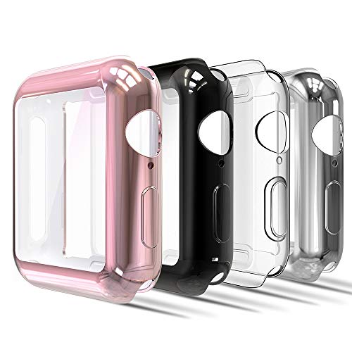 [4-Pack] [All-Around] Simpeak Compatible with Apple Watch 4 Screen Protector Case 40mm, Buit in TPU Screen Protector Bumper Case for Apple Watch Series 4 40mm (2018), Clear,Black,Rose Gold,Silver