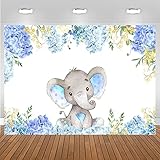 Mocsicka Boy Elephant Baby Shower Backdrop Light Blue Flower Elephant Photography Background 7x5ft Vinyl Elephant Birthday Party Banner Backdrops