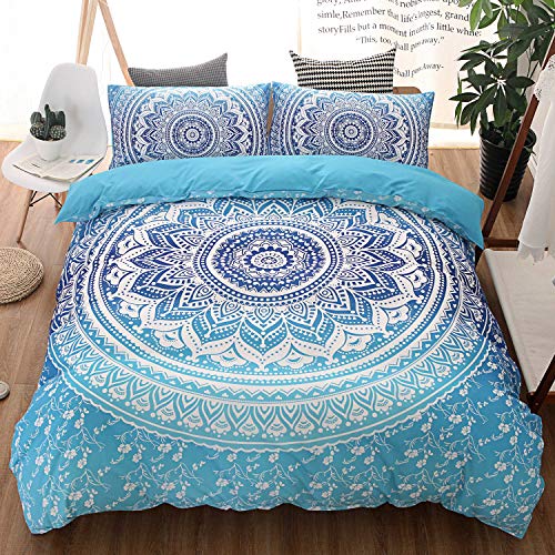 Book Cover LSSAWZH Bohemian Mandala Duvet Cover Set Twin Size (59x83 Inch), 2 Pieces Include 1 Blue Boho Chic Microfiber Duvet Cover Zipper Closure and 1 Pillowcase, Bedding Set for Boys, Girls, Kids and Teens
