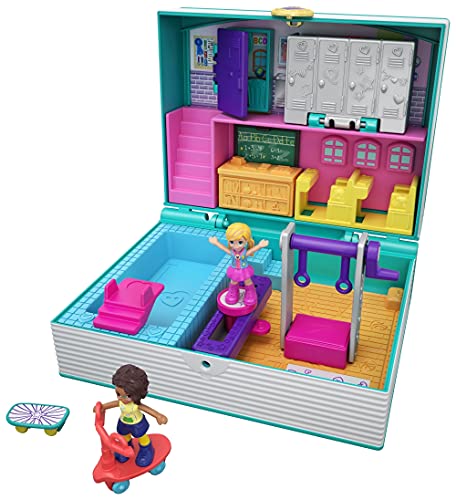 Polly Pocket Pocket World Mini Middle School Compact with 3 Reveals, 3 Accessories, 2 Micro Dolls & Sticker Sheet; For Ages 4 and Up [Amazon Exclusive]