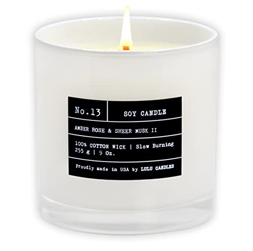 Lulu Candles | Amber, Rose & Sheer Musk II | Luxury Scented Soy Jar Candle | Hand Poured in The USA | Highly Scented & Long Lasting- 9 Oz.