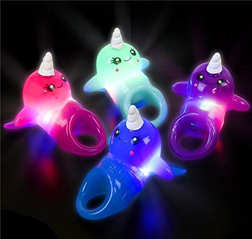 Light Up Rings Kids Party Favors Novelty Narwhal Shaped (LED Rings 12 PCS)