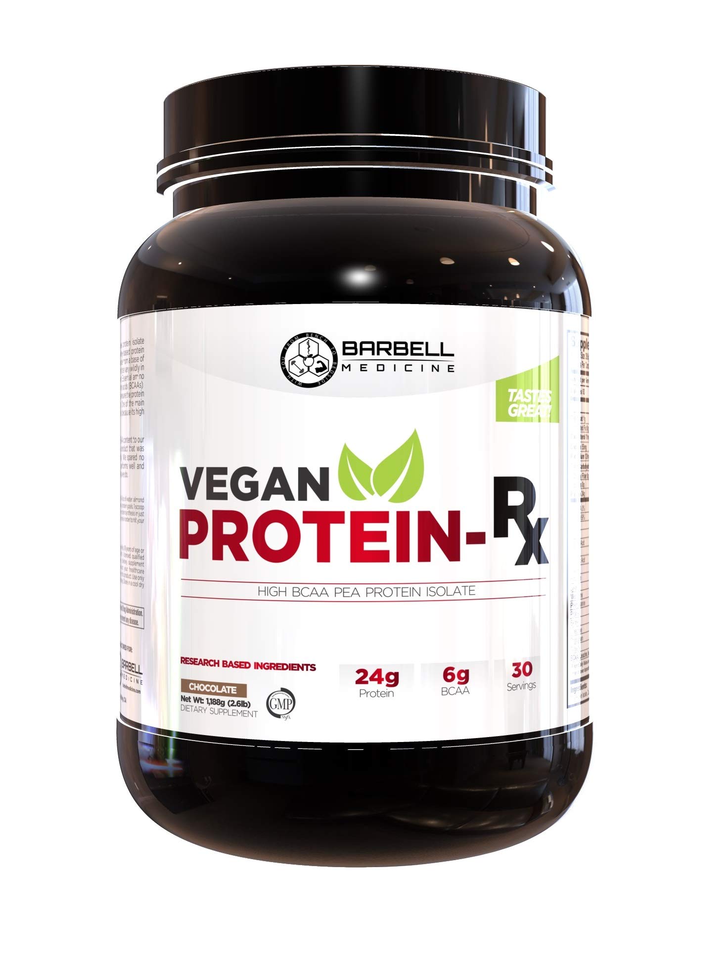 Barbell Medicine, Vegan Pea Protein Isolate Powder, 25g Protein, w/High Essential Amino Acids & 6g of BCAAs (2:1:1 Ratio), GMP, 2.6lbs Tub (Chocolate)