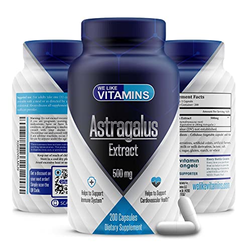 Astragalus Extract 500mg - 2000mg Equivalent 4:1 Extract – 200 Capsules – Astragalus Supplement – Helps Support Strong Immune Function and Cardiovascular System Astragalus Root Extract