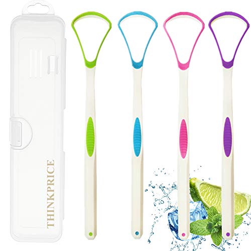 Tongue Scraper Cleaner 100% BPA Free Tongue Scrapers with Travel Handy Case for Adults & Kids, Healthy Oral Care, Easy to Use, Help Fight Bad Breath (4 PACK)