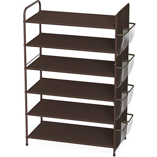 Simple Houseware 6-Tier Shoe Rack Storage Organizer 34-Pair w/ Side Hanging Bag, Bronze