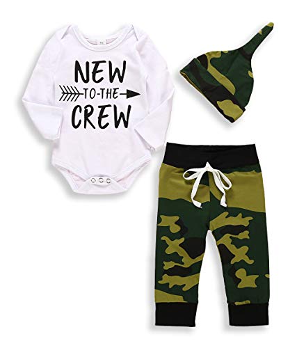 Newborn Baby Boy Fall Clothes Set New to The Crew Print Long Sleeve Romper Pants 3Pcs Little Brother Outfits