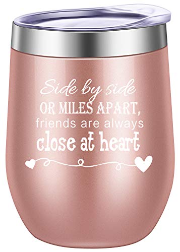 Side By Side or Miles Apart,Friends Are Always Close at Heart Wine Tumbler,Mug,Birthday Day Best Friends,Long Distance Friendship Gifts