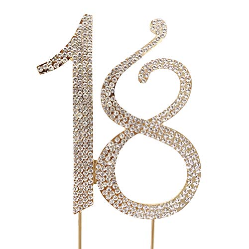 Honbay 18 Cake Topper Premium Sparkly Crystal Rhinestones Cake Topper Cake Decoration for 18th Birthday Party (18 Gold)
