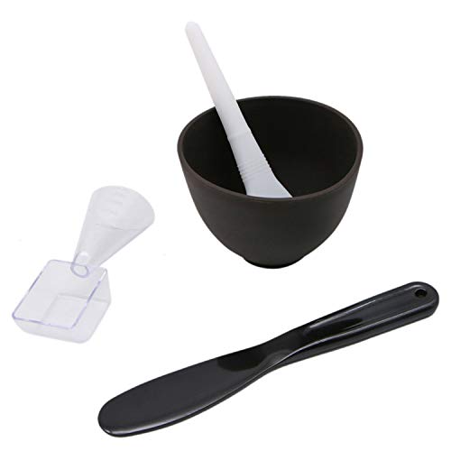 Book Cover JETEHO 4 in 1 Rubber Silicone Facial Mask Bowl Set Mask Applicator Brush Spatula Bowl,Black