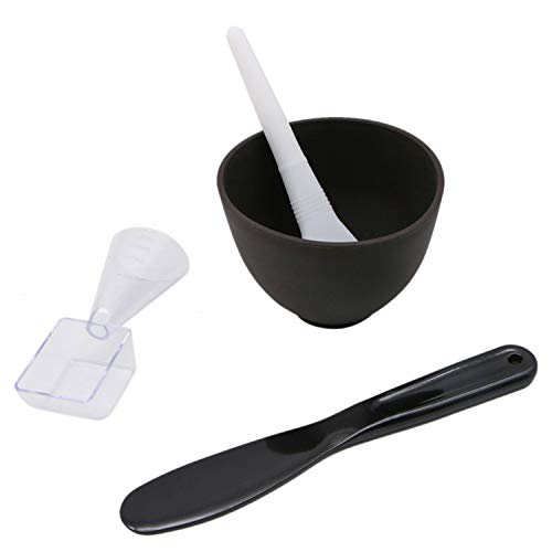 JETEHO 4 in 1 Rubber Silicone Facial Mask Bowl Set Mask Applicator Brush Spatula Bowl,Black