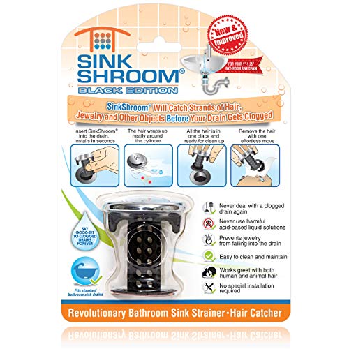 Book Cover SinkShroom Chrome Edition Revolutionary Bathroom Sink Drain Protector Hair Catcher, Strainer, Snare, Black
