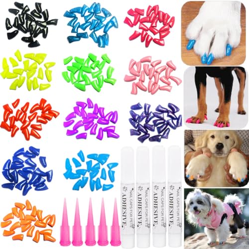 100pcs Dog Nail Caps, VITCHY Glitter Colors Pet Dog Soft Claws Nail Cover for Dog Claws with Glue and Applicators, 6 Size (Large)