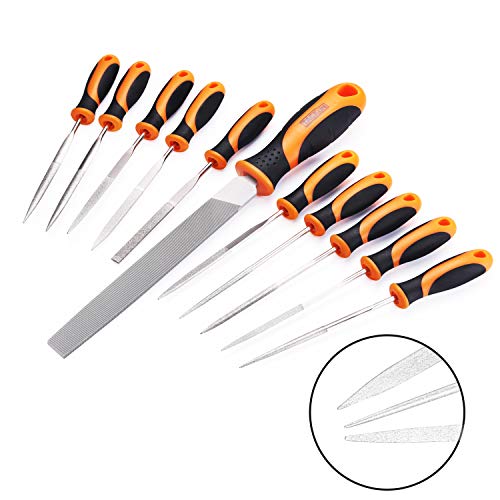 TACKLIFE 11PCS File Set, 10 Diamond Files 150 Grit&1 Large T12 Hardened Alloy Strength Steel Flat File, Needle File Set for Metal, Wood, Glass, Jewelry, Models, DIY Projects - FS01