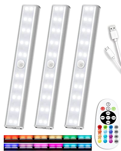 SZOKLED LED Closet Light Remote Control, 30LED Rechargeable Under Cabinet Kitchen Lighting, Wireless Counter Lights Bar with Magnetic Strip, Dimmable Night Light Stick on Anywhere, 2-Pack, White