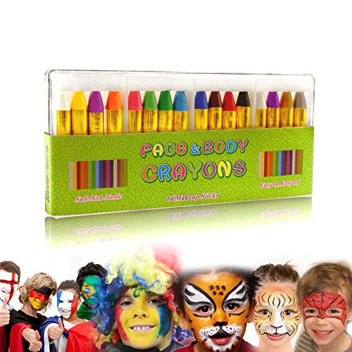 Halloween Makeup GiBot Face Paint Crayons 16 Colors Face and Body Paint Sticks Body Tattoo Crayons Kit for Kids, Child,Toddlers, Adult and World Cup Carnival,Non-Toxic,Set of 16 Easter painting