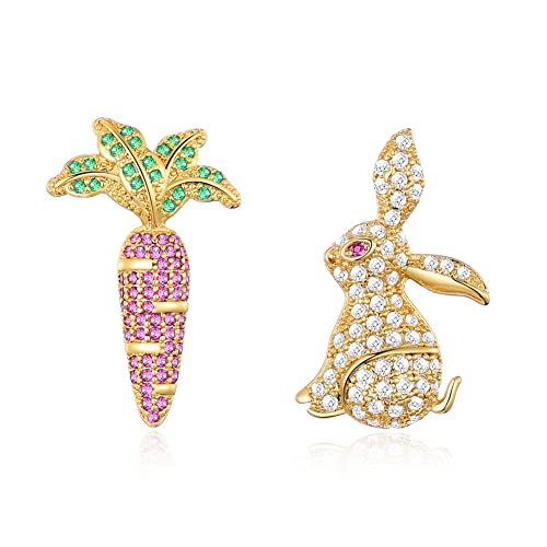 FAMARINE 3D Lifelike Red Cherry Drop Earrings Rabbit Stud Earrings Cute Funny Acrylic Resin Fruit Gold Dangle Earring for Girls Women Kids Gifts
