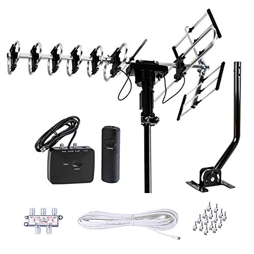 Book Cover FiveStar Outdoor HD TV Antenna 2019 Newest Model Up To 200 Miles Range with Motorized 360 Degree Rotation, UHF/VHF/FM Radio with Infrared Remote Control Advanced Design With Installation Kit and Jpole
