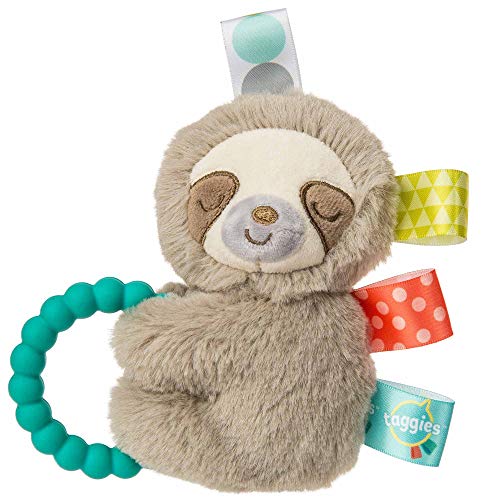 Book Cover Taggies Sensory Stuffed Animal Soft Rattle with Teether Ring, Molasses Sloth