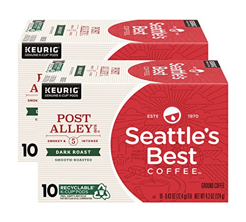 Seattle's Best Coffee Post Alley Blend Dark Roast Single Cup Coffee for Keurig Brewers, 10 Count (2 pack) Bundled with Royal 100% Natural Birch-wood Stirrers