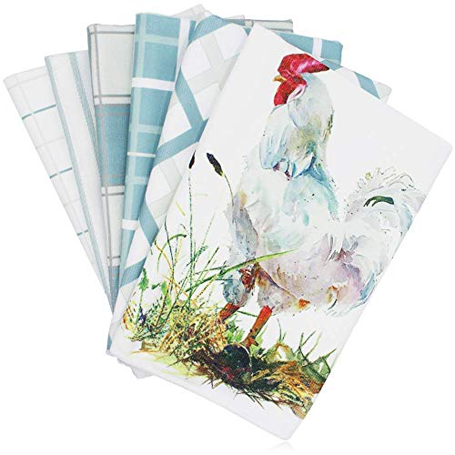 HappyBear Kitchen Towels and Dishcloths Set of 6, Decorative Rooster Dish Towels and Tea Towels, Soft and High Absorbent,15 x 25-inch