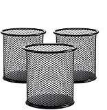 [3 Pack] Pen Holder - Pencil Holder for Desk - Metal Mesh Office Desk Pen Organizer Holders - Medium Sized Black Pen Cup Pencil Cup