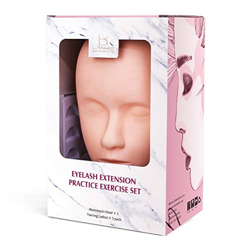 LANKIZ Practice Training Head with 25 Pairs Practice Lashes for Eyelash Extensions Supplies, Silicone Cosmetology Mannequin, Self Adhesive Mimic Natural Lash Strips.