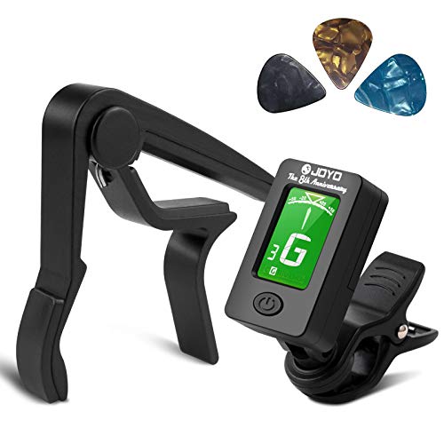 Book Cover BROTOU Guitar Tuner Clip-On Tuner Digital Electronic Tuner Acoustic with LCD Display for Guitar, Bass, Violin, Ukulele (3 PCS Picks Included) (Tuner + Capo) (Tuner+Cpao)