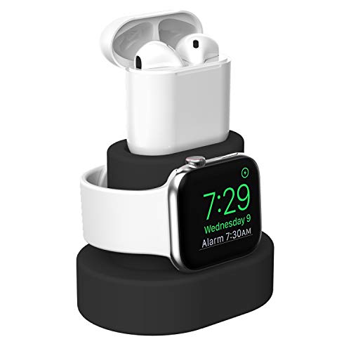 Book Cover Moretek Charger Stand for Apple Watch 38mm 42mm 40mm 44mm iWatch Series 1 2 3 4 5 Apple Watch Charging Stand Holder, AirPods Accessory Charger Dock (Black)