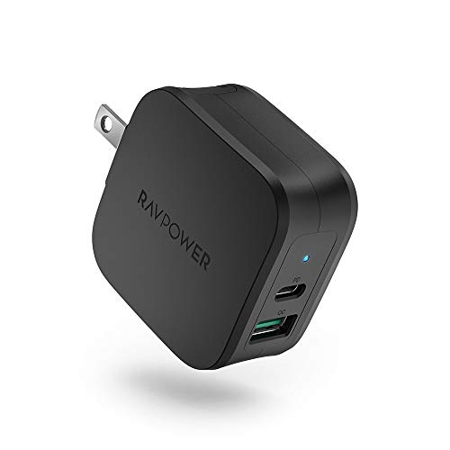 USB C Charger, RAVPower 18W PD Wall Charger USB C Power Adapter Dual Port USB Charging Adapter, Compatible for iPhone 11Pro Max, Galaxy S9 S8, iPad Pro 2018 and More