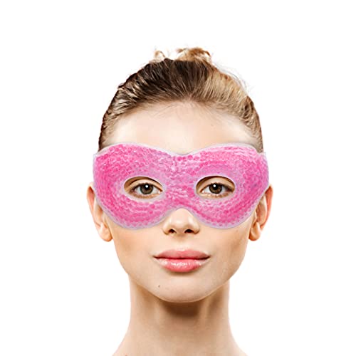 Gel Eye Mask with Eye Holes- Hot Cold Compress Pack Eye Therapy | Cooling Eye Mask for Puffy Eyes, Dry Eyes, Headaches, Migraines, Dark Circles, Sinus - Reusable Eye Face Mask | Ergo Gel Bead (Pink)