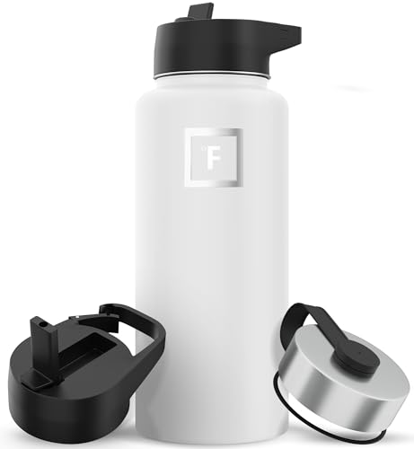 Iron Flask Sports Water Bottle - 32 Oz, 3 Lids (Straw Lid),Vacuum Insulated Stainless Steel, Modern Double Walled, Simple Thermo Mug, Hydro Metal Canteen (White)
