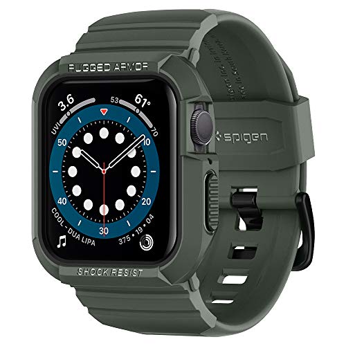 Book Cover Spigen Rugged Armor Pro Designed for Apple Watch Band with Case for 44mm Series 6/SE/5/4 - Military Green