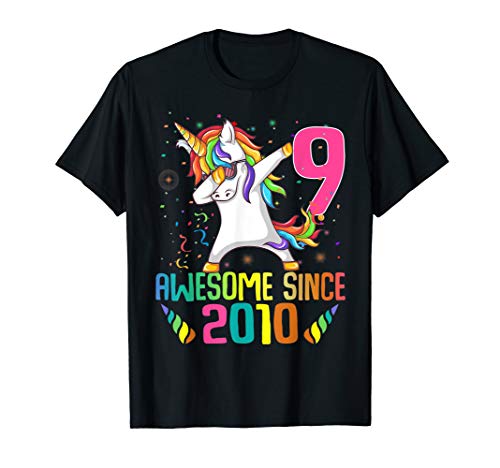 9 Years Old 9th Birthday Unicorn Dabbing Shirt Girl Party
