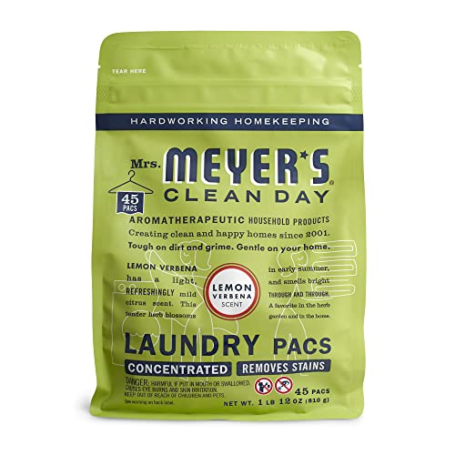 Mrs. Meyer's Clean Day Laundry Detergent Pacs, Biodegradable Formula, Ready to Use Pods, Lemon Verbena Scent, 45 Count