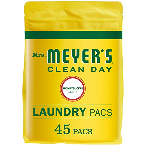 Book Cover Mrs. Meyer's Clean Day Laundry Detergent Pods, Biodegradable Formula, Ready to Use Laundry Pacs, Honeysuckle Scent, 45 Count