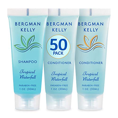 BERGMAN KELLY Travel Shampoo and Conditioner Set (1 fl oz, 100 Pieces, Tropical Waterfall), Delight Your Guests with an Invigorating and Refreshing Hotel Toiletries and Guest Hospitality in Bulk
