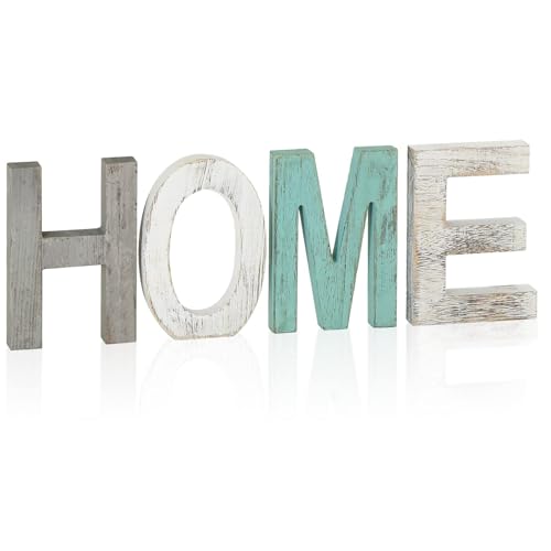 Y&ME Rustic Wood Home Sign, Decorative Wooden Block Word Signs, Freestanding Wooden Letters, Rustic Home Signs for Home Decor, 16.5 x 5.9 Inch, Multicolor