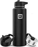 IRON °FLASK Camping & Hiking Hydration Flask with Straw, Wide Mouth Insulated Stainless Steel Sports Water Bottle - 40 oz Midnight Black