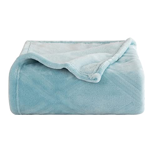 HT&PJ Throw Blanket Super Soft Cozy Lightweight Flannel Fleece Blankets for Bed, Sofa, Couch, Living Room All Seasons - Light Blue, 50x60in