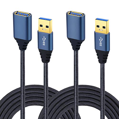 Besgoods USB 3.0 Extension Cable, 2-Pack 10Ft Braided USB to USB Extension Cable - A Male to A Female with Metal Gold-Plated Connector Compatible Mouse,Keyboard,Printer，PS4 - Black