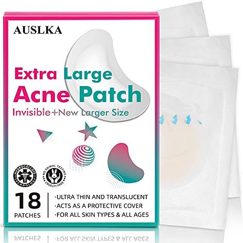 Book Cover AUSLKA Blemish Acne Pimple Patches, (18 Patches), Hydrocolloid, Extra Larger Blemishes Patches, Pimple Stickers, For Larger Breakout On Face