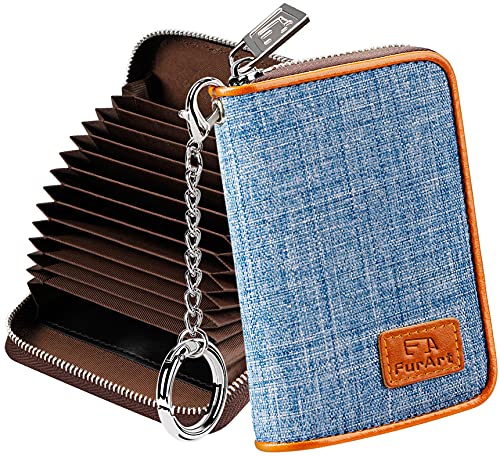 FurArt Credit Card Wallet, Zipper Card Cases Holder for Men Women, RFID Blocking, Key Chain, Compact Size