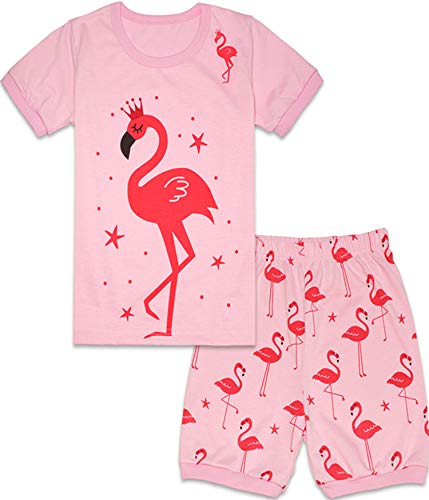 WWEXU Girls Pajamas 12M-12 Years Girls Pyjamas 100% Cotton PJS Flamingo Loungewear Bird Kids Nightwear Children Sleepwear (1Pink, 3T)
