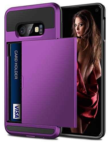 Vofolen Cover for Galaxy S10e Case Wallet Card Holder ID Slot Sliding Door Hidden Pocket Anti-Scratch Dual Layer Protective Hard Shell Rugged TPU Bumper Armor Case for Samsung Galaxy S10 E (Purple)