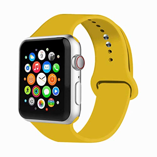 IYOU Sport Band Compatible with Watch Band 38MM 42MM 40MM 44MM, Soft Silicone Replacement Sport Strap Compatible with 2018 Watch Series 5/4/3/2/1(Yellow,38MM, S/M)